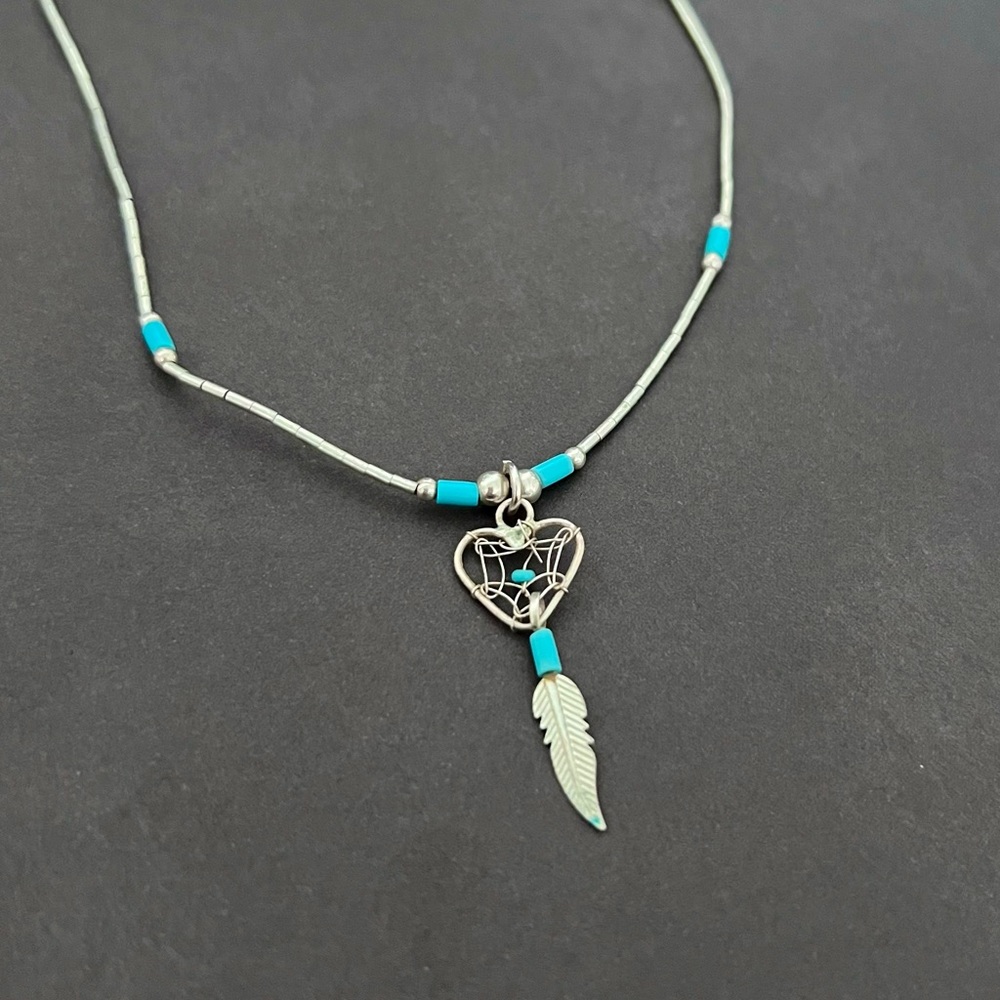 Heart-Shaped Dreamcatcher Turquoise Necklace